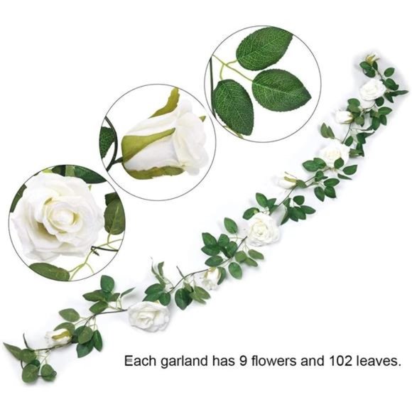 ArtificialRose Flower Garlands Set of 2Realistic Fake Rose Vines Greenery Leaves - Picture 2 of 7